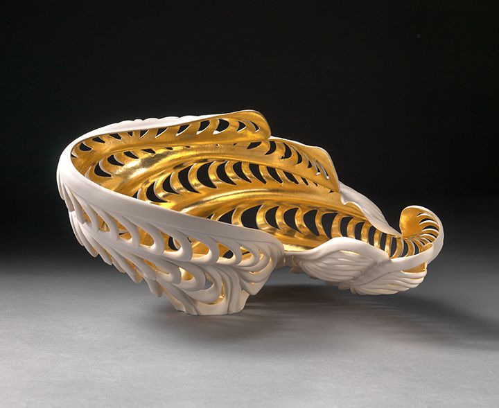 Jennifer McCurdy's porcelain Gilded River Vessel (2014), on offer at Michele Beiny's stand at the Winter Antiques Show Photo by Gary Mirando