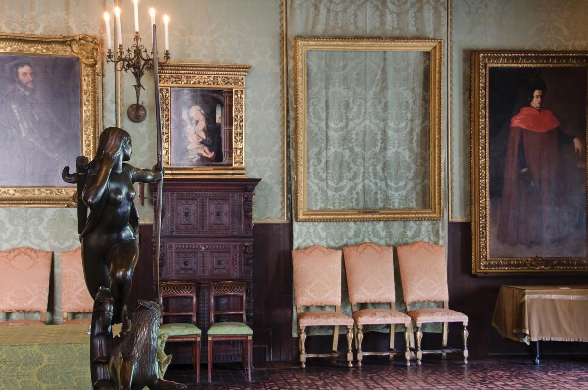 An empty frame remains where Rembrandt's The Storm on the Sea of Galilee was once displayed in the Isabella Stewart Gardner Museum Courtesy of the Federal Bureau of Investigation