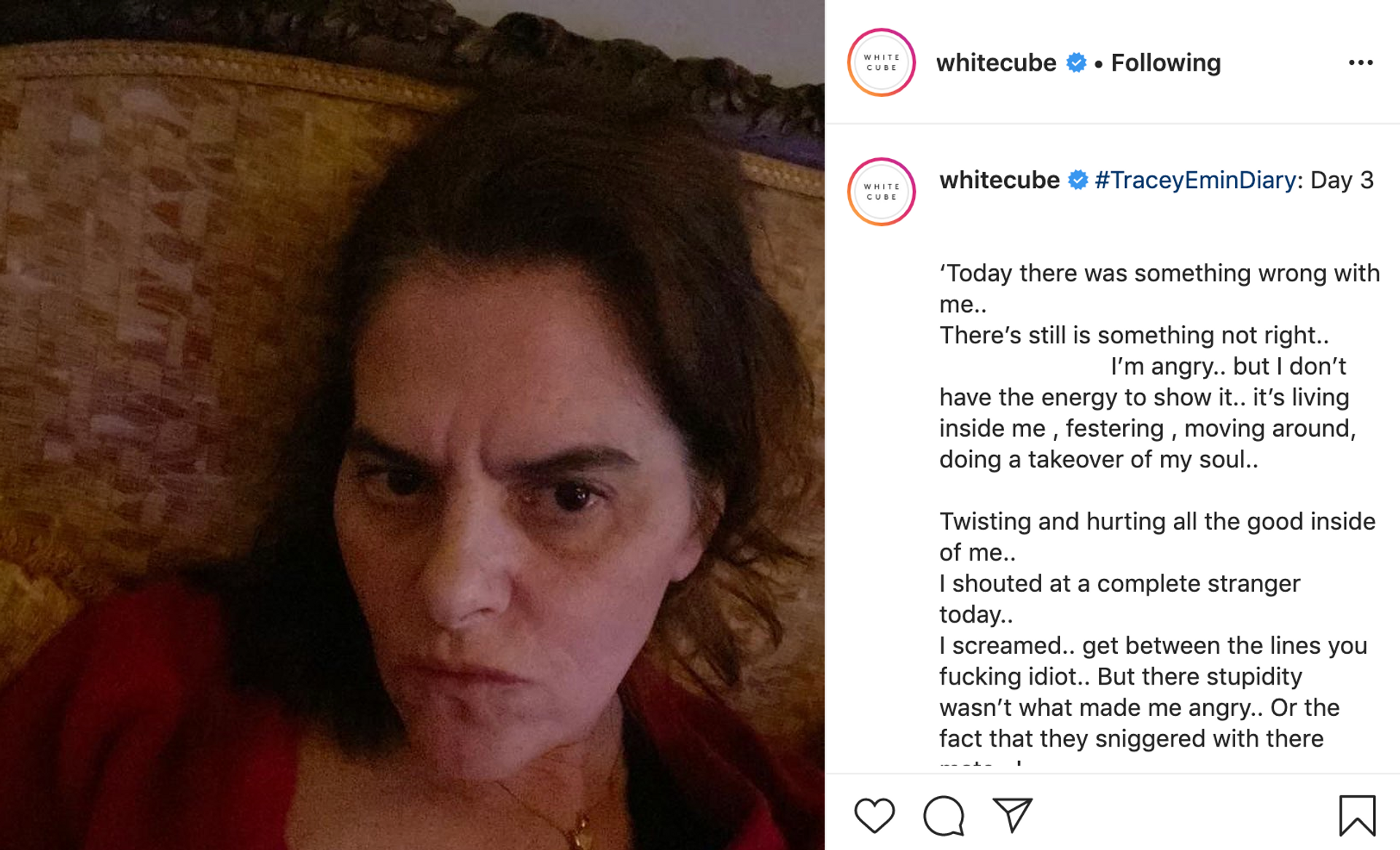 Tracey Emin's daily diary is being hosted on White Cube's Instagram account 