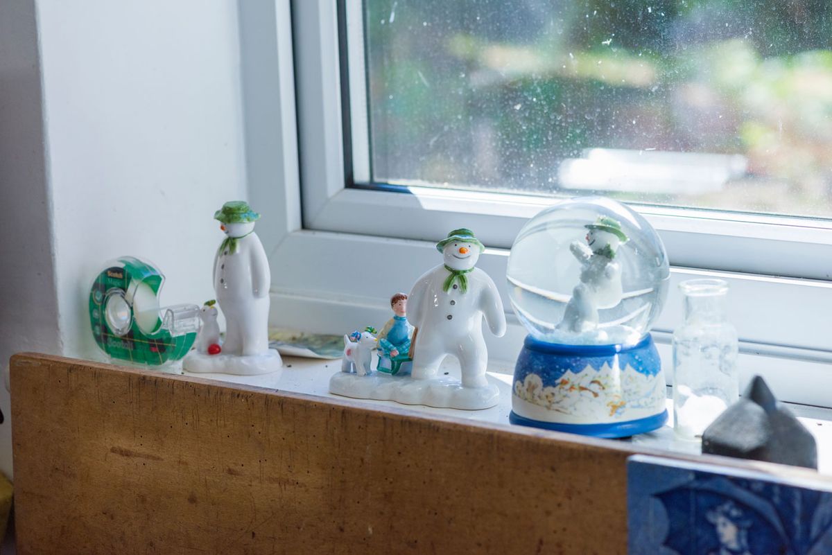 Visual delight: Raymond Briggs's house is filled with memorabilia of his creations, including The Snowman Leigh Simpson