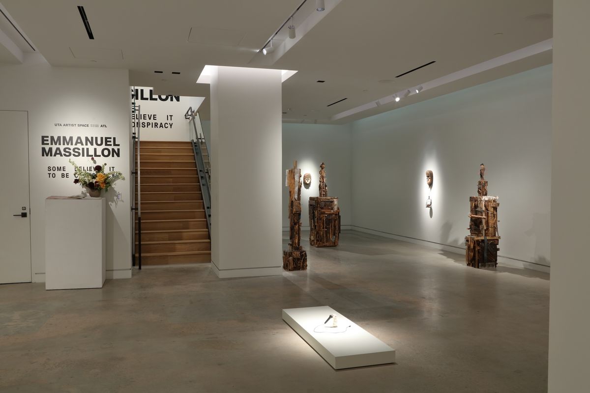 Installation view of Emmanuel Massillon: Some Believe It To Be Conspiracy at UTA Artist Space in Atlanta in 2023 Photo by Mike Jensen, courtesy of UTA Artist Space