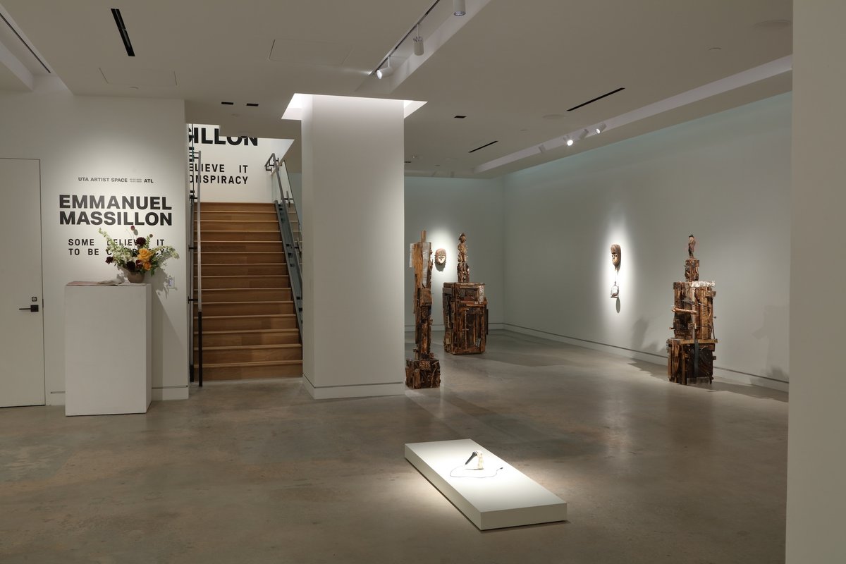 Installation view of Emmanuel Massillon: Some Believe It To Be Conspiracy at UTA Artist Space in Atlanta in 2023 Photo by Mike Jensen, courtesy of UTA Artist Space