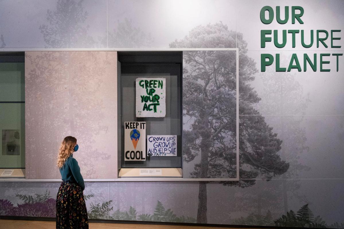 Signs used in climate change protests in 2019 are part of the Science Museum's exhibition © Science Museum Group