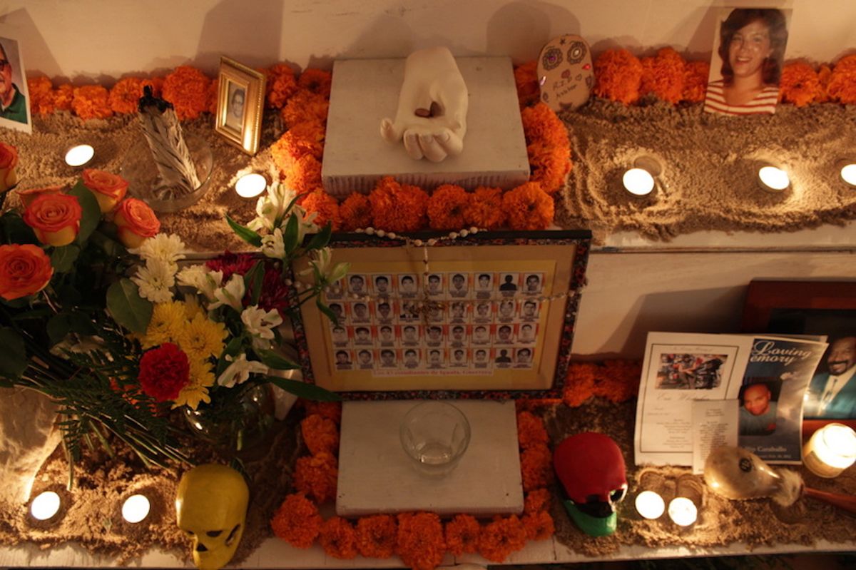 An ofrenda made in 2014 by Adrian Viajero Roman and participating visitors Adrian Viajero Roman
