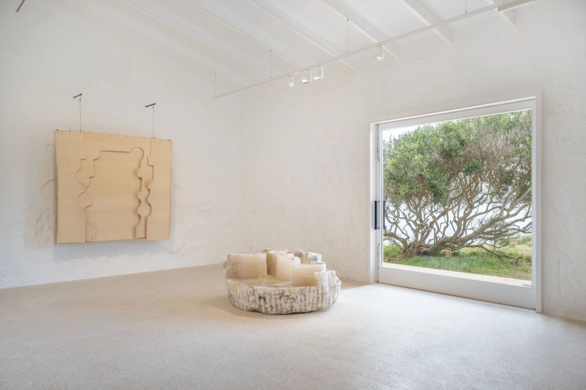 An installation view of Chillida in Menorca at Hauser & Wirth Menorca © Zabalaga Leku. San Sebastián, VEGAP, 2024; Courtesy of the Estate of Eduardo Chillida and Hauser & Wirth; Photo: Damian Griffiths