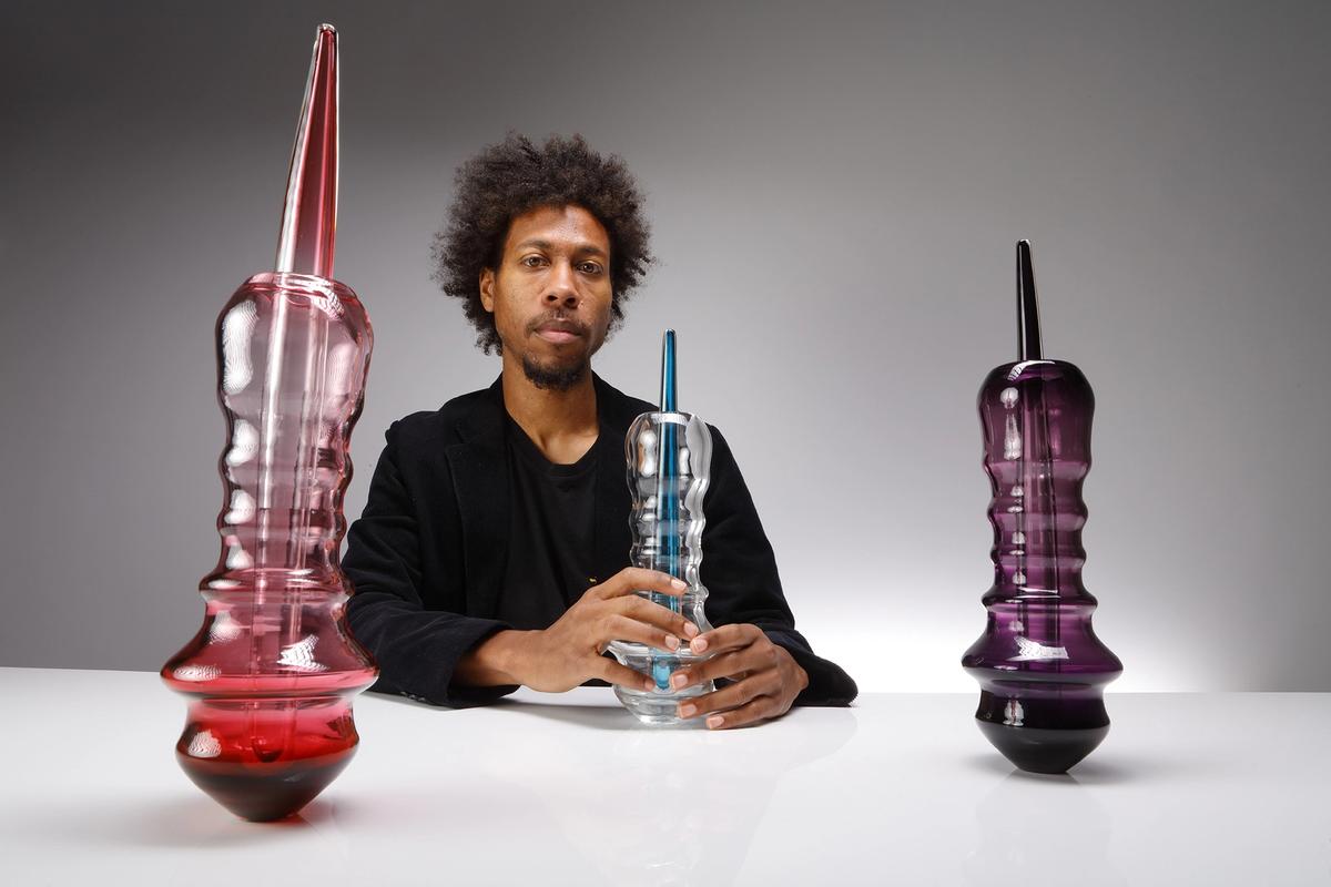 Jahday Ford's work combines digital software with water-jet cutting and blown glass Photo by Simon Bruntnell