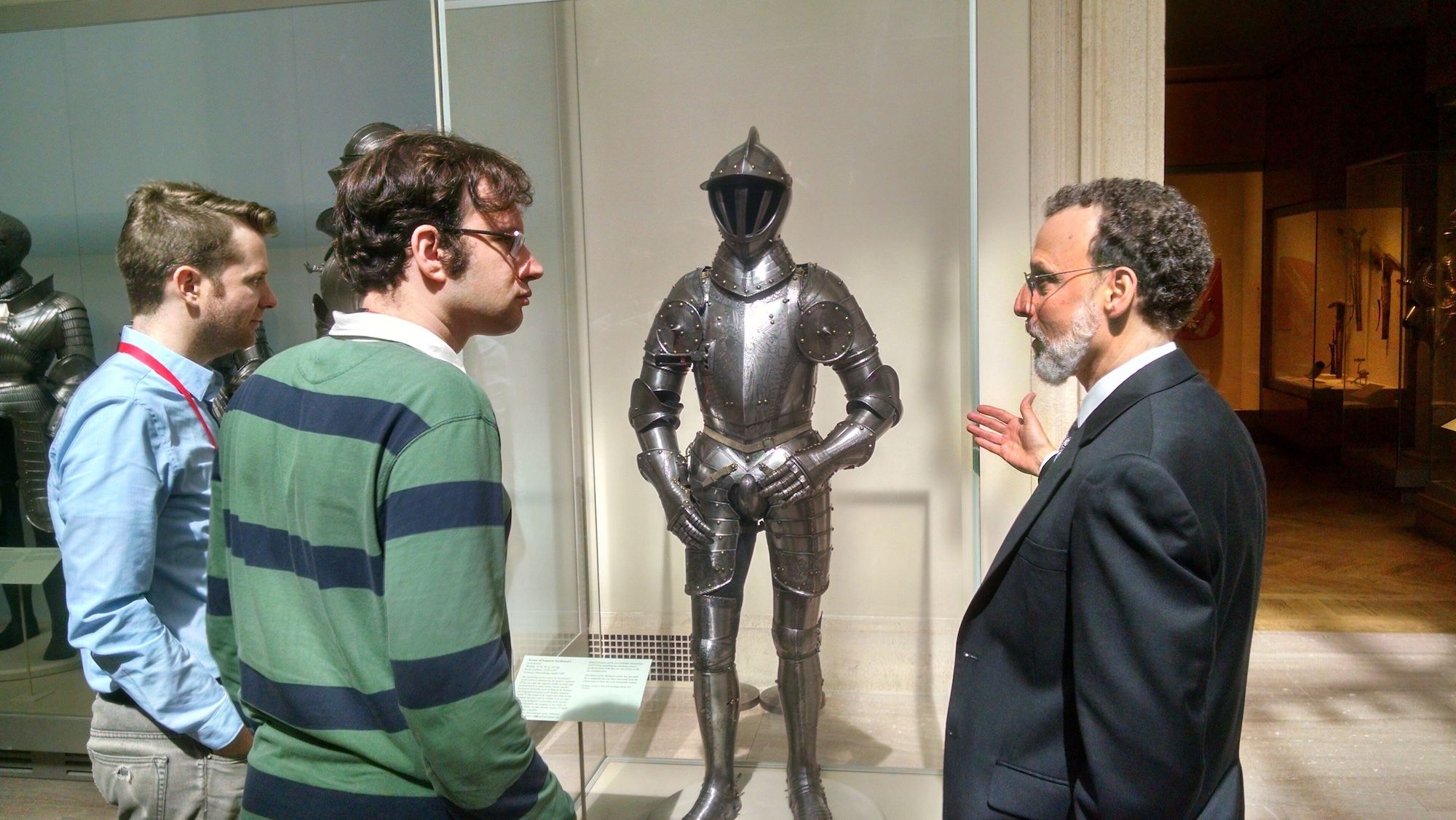 Examining the armor of Emperor Ferdinand I at the Metropolitan Museum of Art with Donald La Rocca (right), the curator of arms and armor Photo by Nealstimler, via Wikimedia Commons