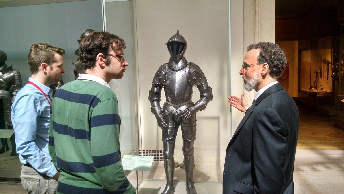 Examining the armor of Emperor Ferdinand I at the Metropolitan Museum of Art with Donald La Rocca (right), the curator of arms and armor Photo by Nealstimler, via Wikimedia Commons