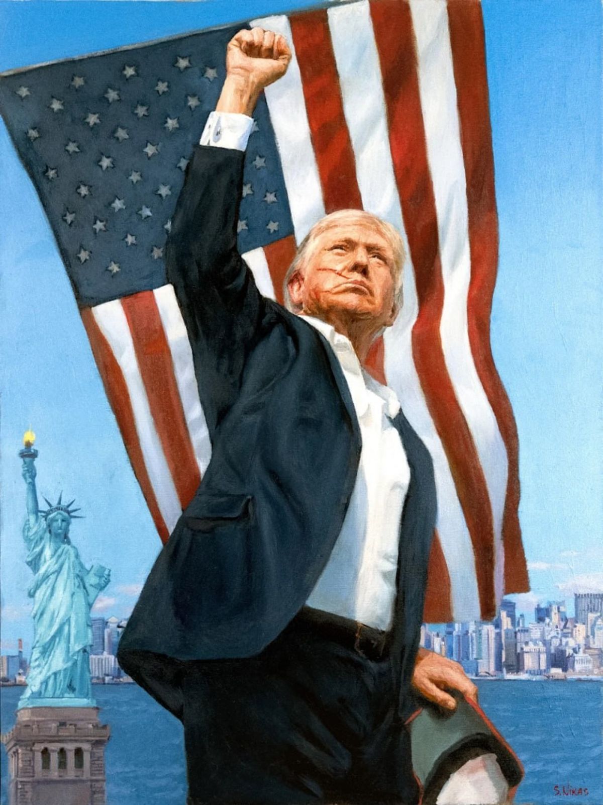 Nikas Safronov's portrait of Donald Trump, commissioned as a gift to the US president by Russian President Vladimir Putin Via RIA_Kremlinpool/Telegram