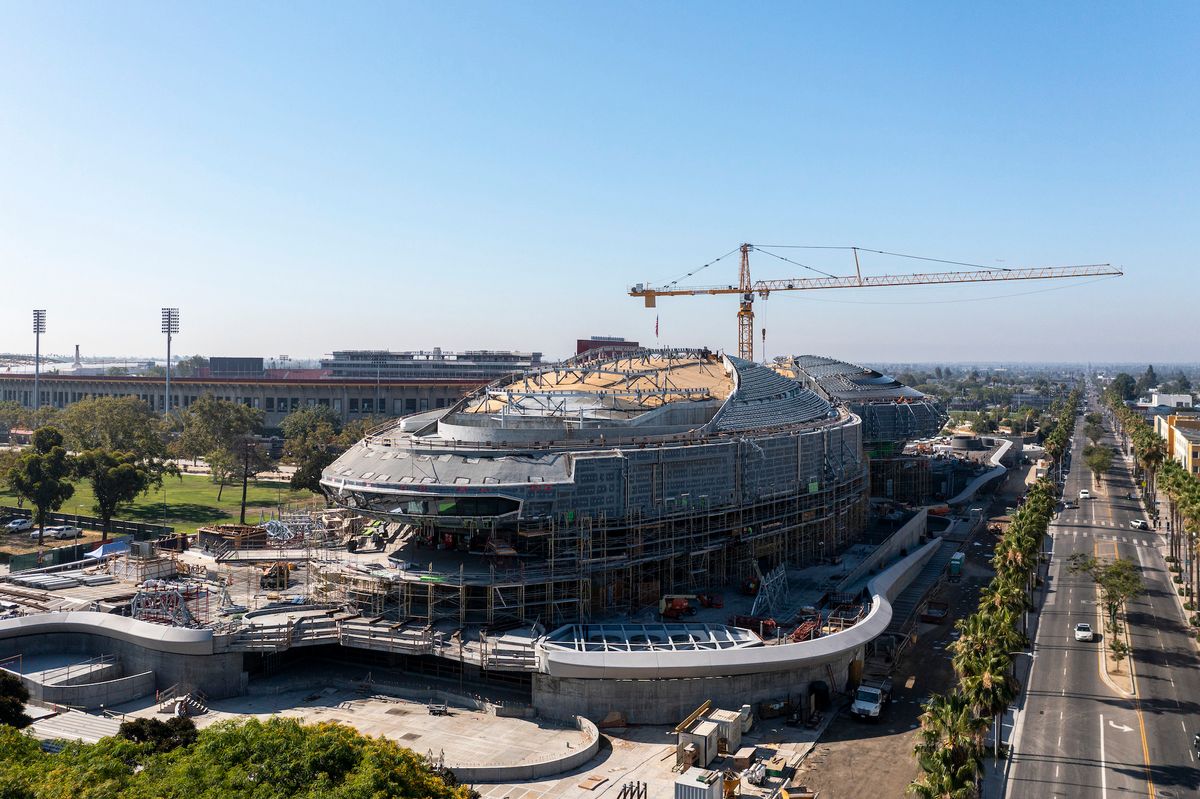 Lucas Museum construction, looking south from Vermont Avenue,
28 June 2022 © 2022 Lucas Museum of Narrative Art. Photo by
Hunter Kerhart