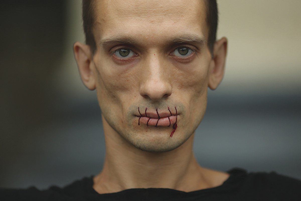Pyotr Pavlensky’s 2012 performance, Seam; the artist’s show at a/political’s London space is backed by Babestation, with a future collaboration currently under discussion Trend Photo Agency/Reuters