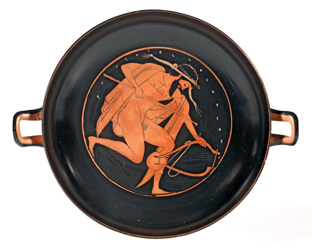 A man with a lyre and a staff (around 500 BC), attributed to the circle of the Nikosthenes Painter The Fitzwilliam Museum, Cambridge