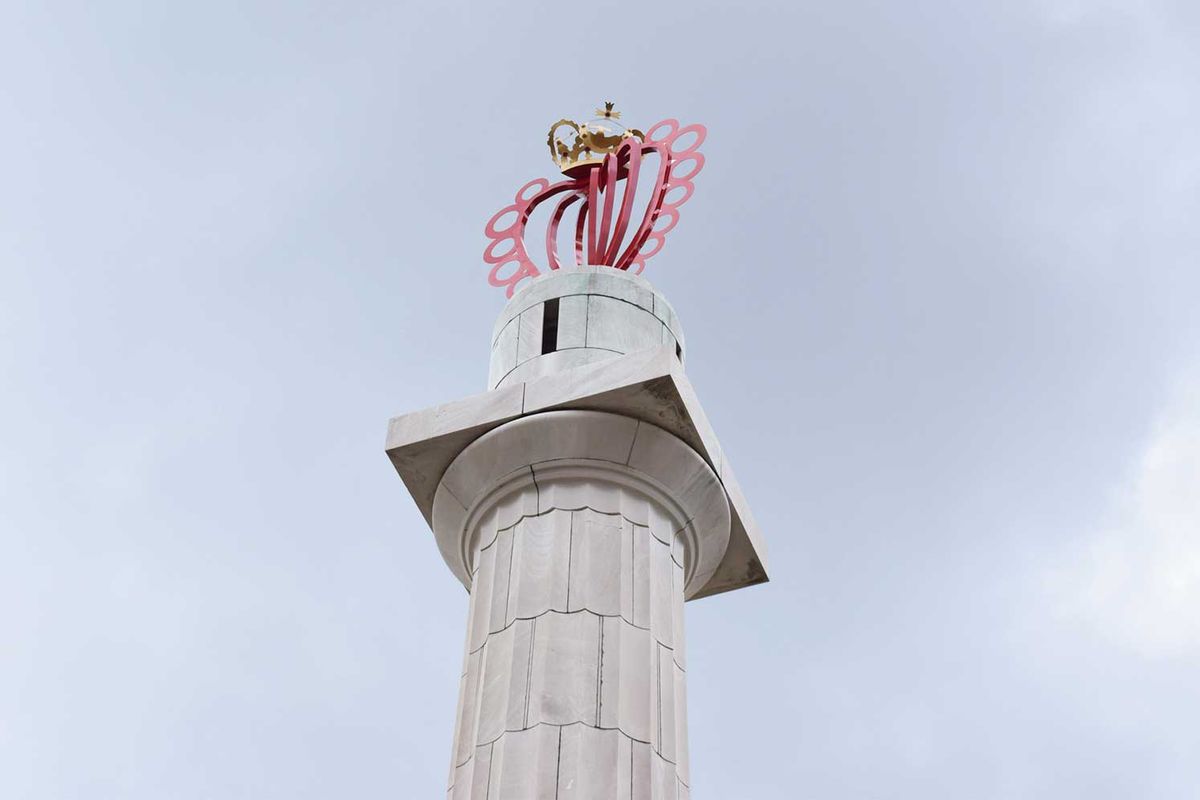 Raúl de Nieves’s steel Sacred Heart icon stands 60ft above Harmony Circle

Photo: Benjamin Sutton