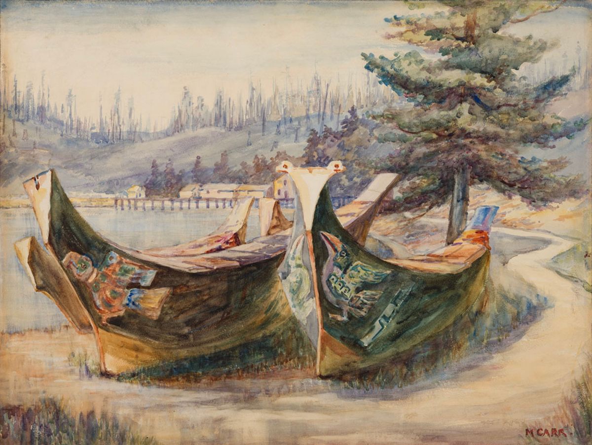 Emily Carr, War Canoes, Alert Bay, around 1908, watercolour on paper, Audain Art Museum collection, acquired with funds from Michael Audain and Yoshiko Karasawa Courtesy the Audain Art Museum, Whistler, British Columbia
