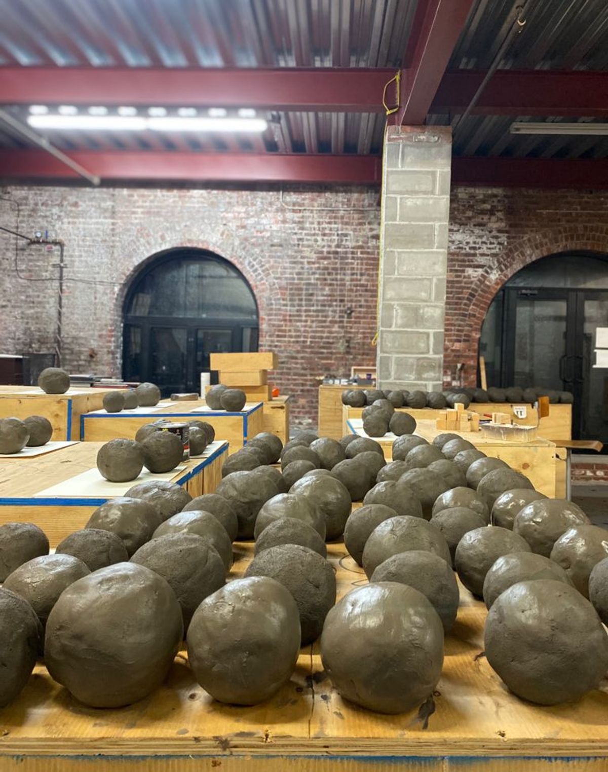 Tabula Rasa's hand made clay spheres Courtesy Kasmin Gallery