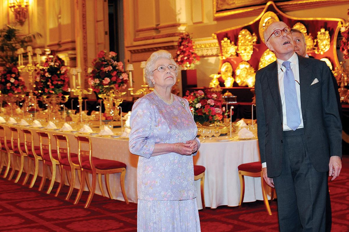 The Queen in 2008 with Hugh Roberts, the then director of the Royal Collection, and author of a ground-breaking study of the early 19th-century furnishing of Windsor Castle POOL/ Tim Graham Picture Library/Getty Images
