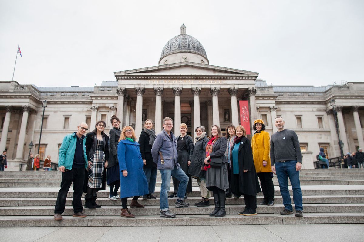 Members of the NG27 group of artists, art historians and lecturers outside the National Gallery in London © Jo Hone Photography