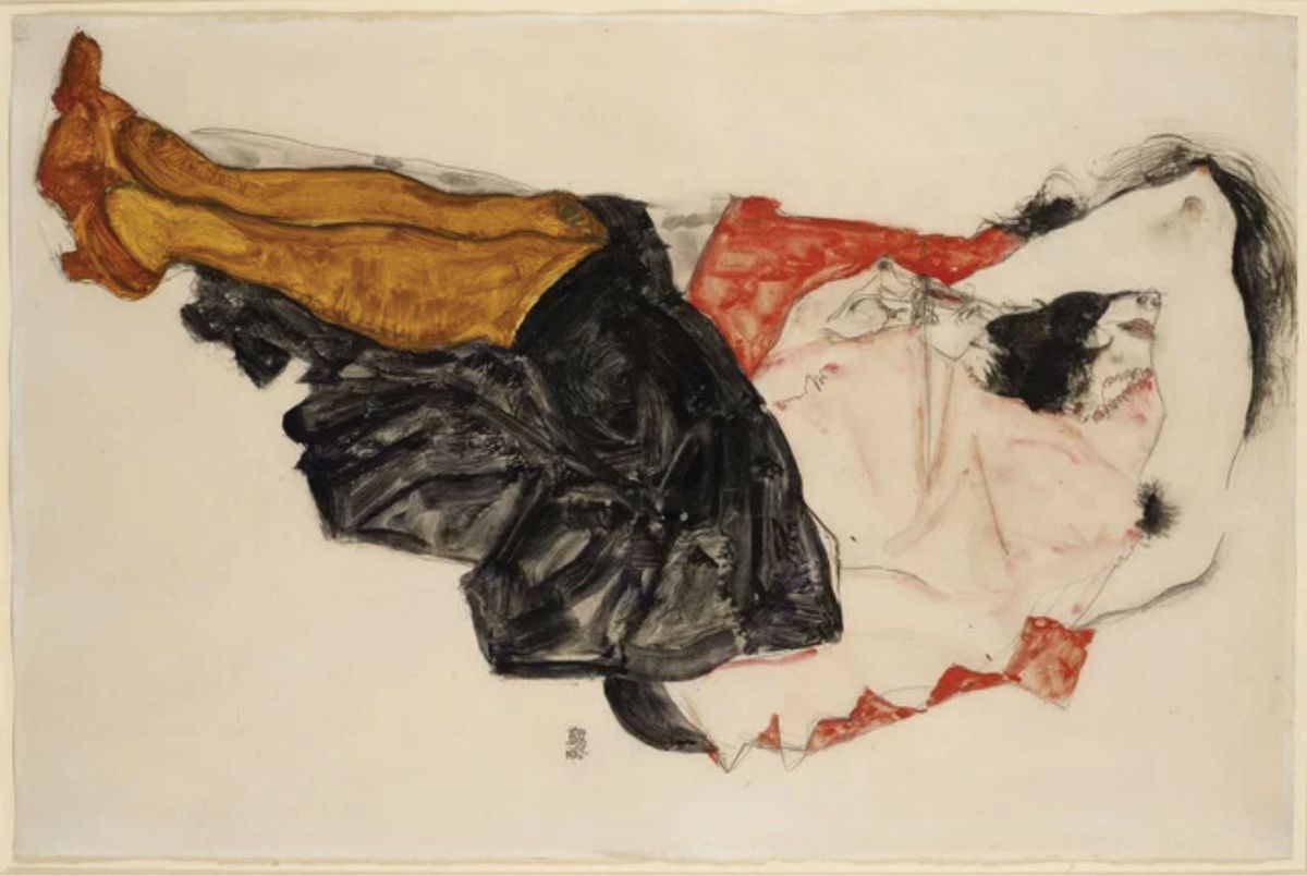 Woman Hiding Her Face (1912)  by Egon Schiele, one of the works that could be auctioned in November Egon Schiele