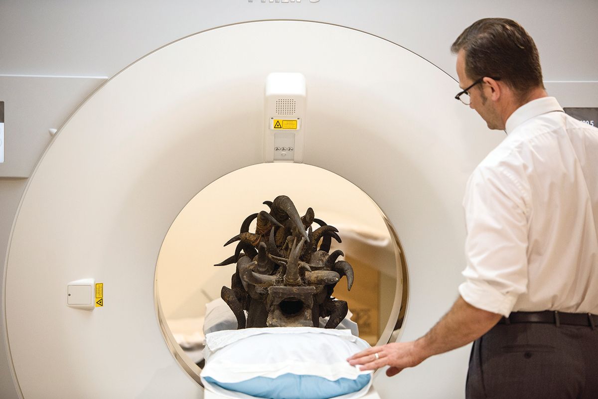 The Dallas museum’s Senufo helmet mask was subject to a spectral CT scan on the recommendation of medical students Courtesy of University of Texas Southwestern Medical Center and Dallas Museum of Art