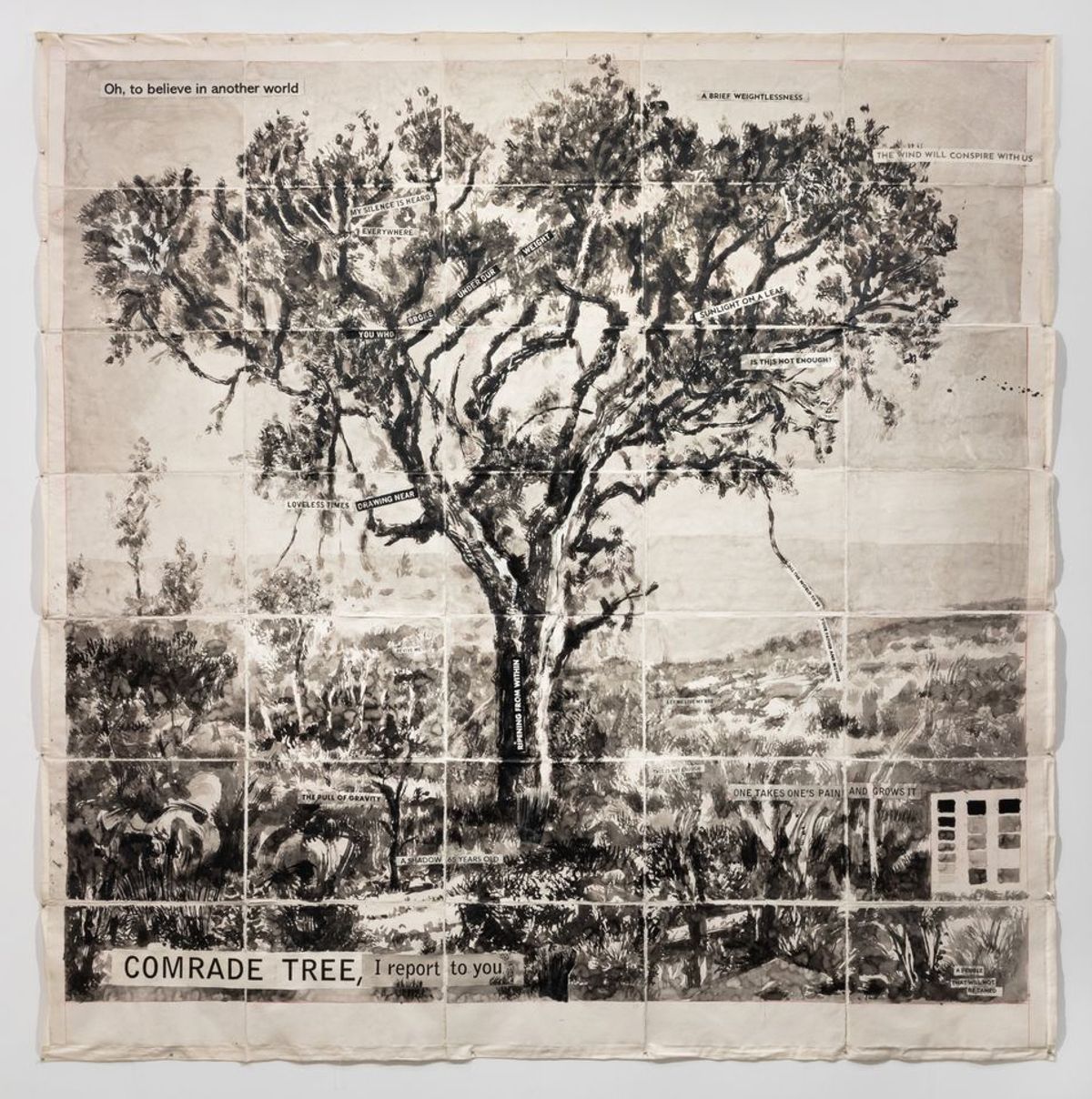 William Kentridge, Drawing from Waiting for Sibyl (Comrade Tree, I report to you), (2020) Courtesy: Goodman Gallery