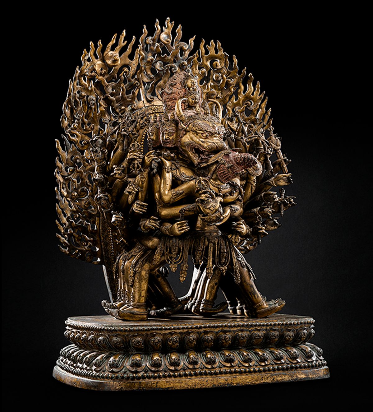 The gold and bronze Ming-dynasty sculpture portraying the god Vajrabhairava Courtesy of Nagel Auktionen