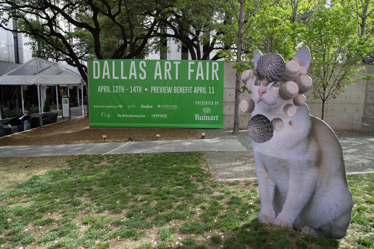 Chicago-based artist Stephen Eichorn's cat-and-plant sculptures greet visitors to the Dallas Art Fair. Photo by Exploredinary, courtesy of the Dallas Art Fair