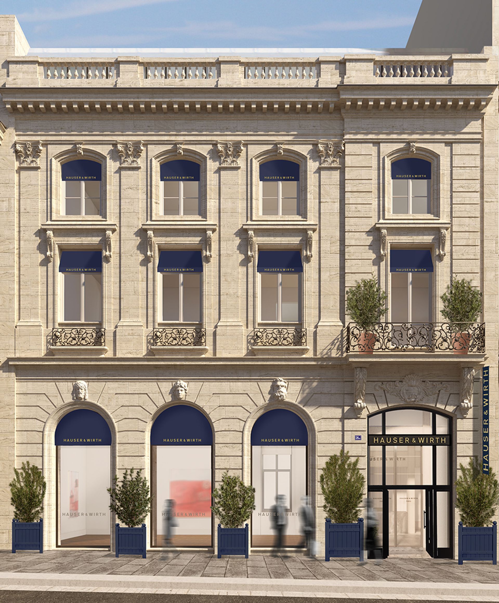 Rendering of the facade of Hauser & Wirth Paris at 26 bis rue François 1er. Courtesy of Hauser & Wirth