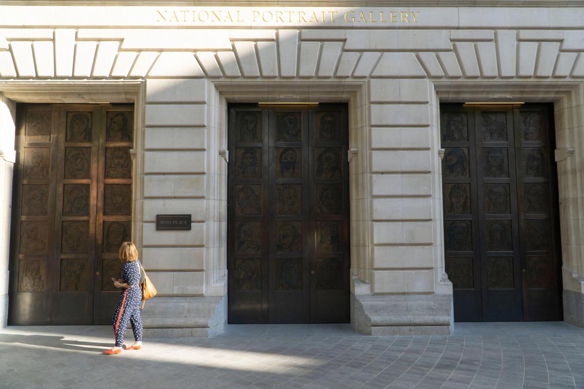 The facade of the recently reopened National Portrait Gallery with engravings by artist Tracey Emin on its doors

Photo: Anna Watson/Alamy Live News