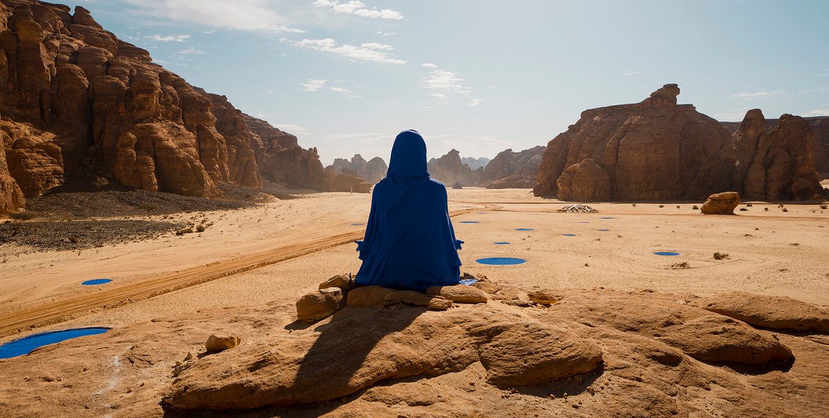 Installation view of Lita Albuquerque's NAJMA (She Placed One Thousand Suns On The Transparent Overlays Of Space) at Desert X AlUla. Photo: Lance Gerber. Courtesy of the artist, RCU and Desert X Installation view of Lita Albuquerque's NAJMA (She Placed One Thousand Suns On The Transparent Overlays Of Space) at Desert X AlUla. Photo: Lance Gerber. Courtesy of the artist, RCU and Desert X