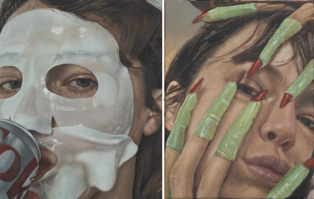 Left: Issy Wood’s Self portrait 71 (2025) and right: Self portrait 63 (2024). Eleven of her works are on show at the National Portrait Gallery as part of the new Artist Focus programme of contemporary art Photo: Damian Griffiths; © Issy Wood; courtesy the artist, Carlos/Ishikawa, London, and VeneKlasen, New York and London