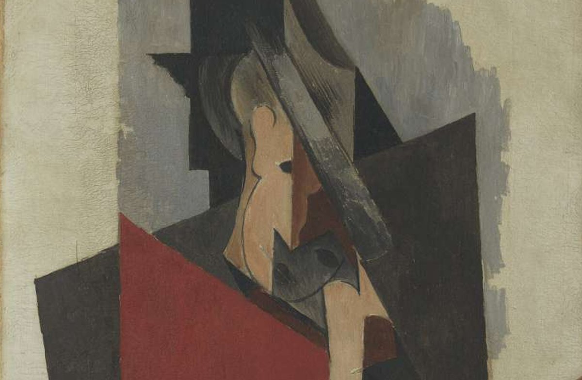 Detail of Pablo Picasso, Hombre sentado (1917) showing deep cracks Photo by Gasull Fotografia