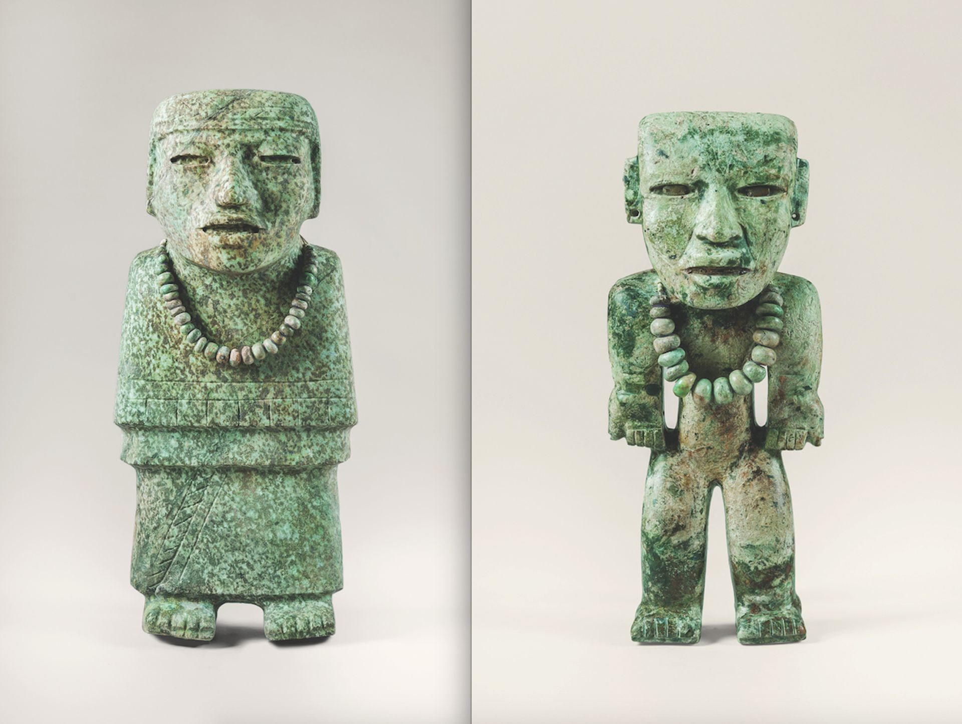 Two standing figures made from greenstone (Teotihuacan, AD200–AD250) INAH; Photo: Jorge Peréz de Lara Elías