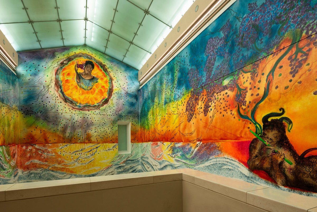 Chris Ofili's Requiem, 2023 (detail) commissioned for Tate Britain’s north staircase
© Chris Ofili. Courtesy the artist. Photograph: Thierry Bal