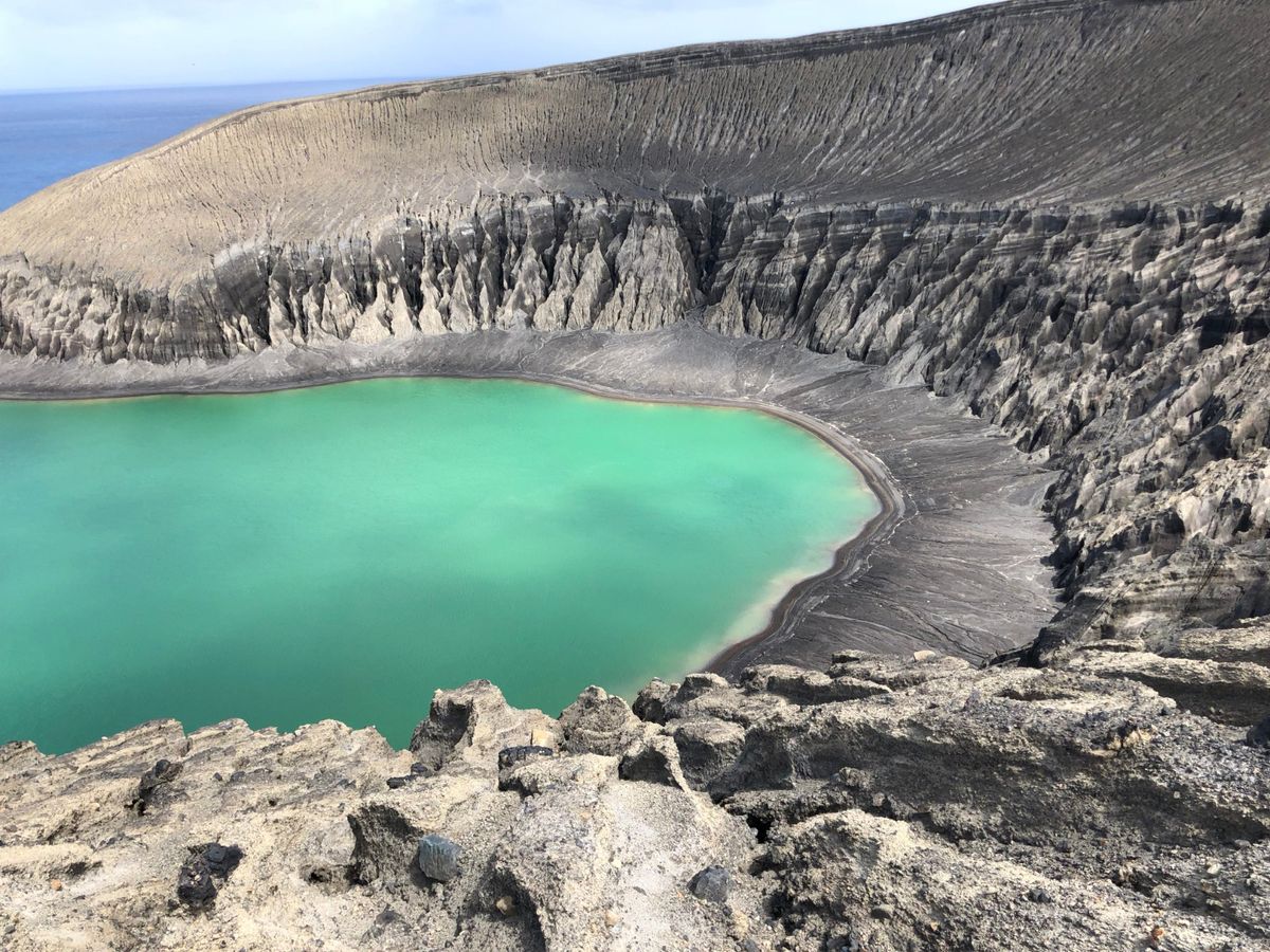This land connecting the islands of Hunga Tonga and Hunga Haʻapai was destroyed by the 2022 eruption. The image was taken on TBA21–Academy's research voyage with SUPERFLEX in 2018. Photo: Markus Reymann