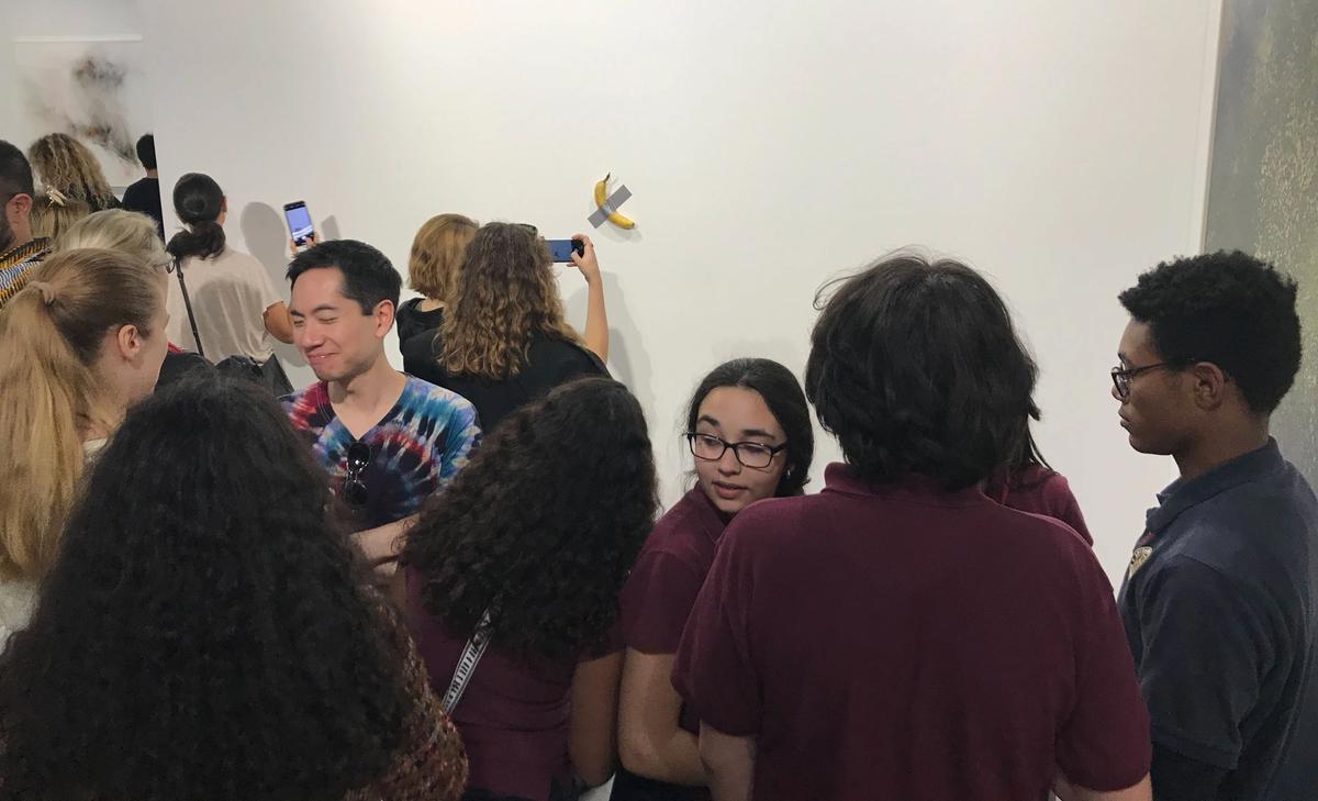 Fair visitors queued up to snap a photo of the ap-peeling piece