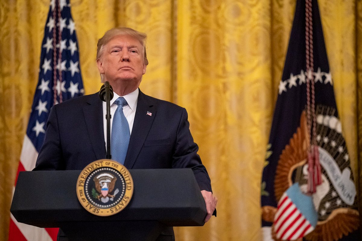 US President Donald Trump during an event at the White House in 2019 Official White House Photo by Tia Dufour, via Flickr