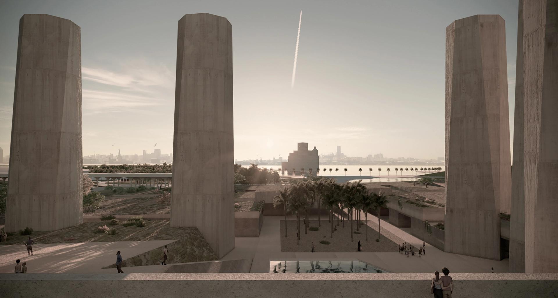 A rendering of the view from the South entrance of the Art Mill Museum © Qatar Museums
