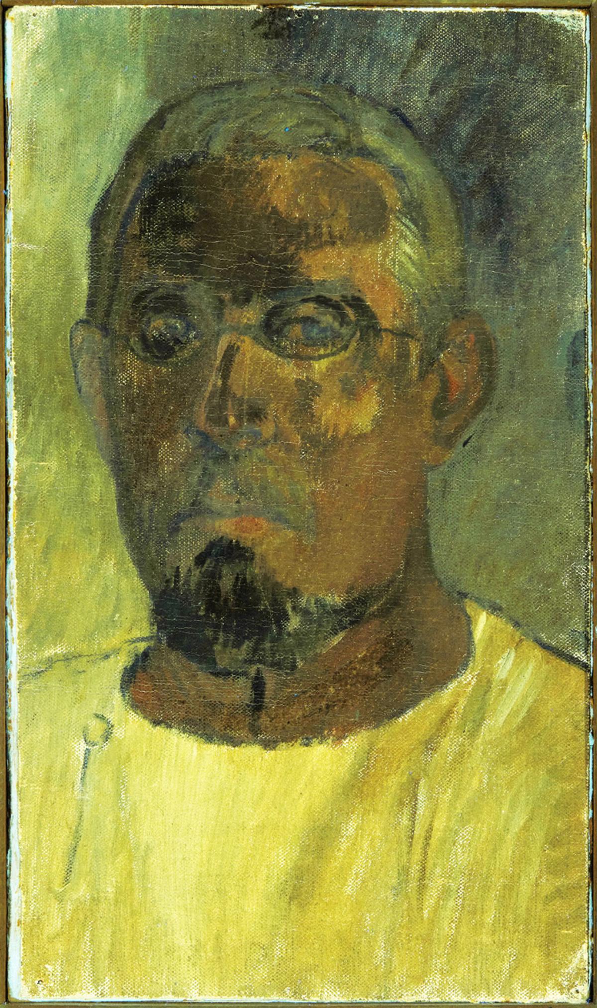 Gauguin's self-portrait under ultraviolet light. Some of darker areas of the face are overpaint

Kunstmuseum Basel, Vermächtnis Dr. Karl Hoffmann. Photo: Max Ehrengruber



