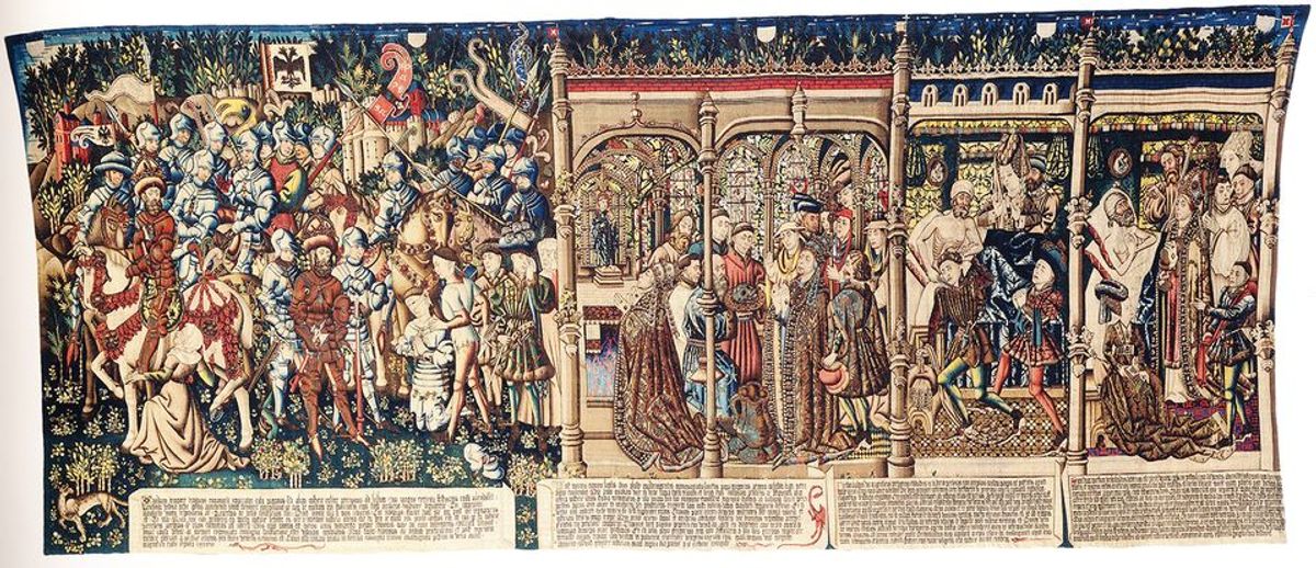 Featured in The Museum of Lost Art: a tapestry copy of The Justice of Trajan and Herkinbald now in the Historical Museum of Bern Phaidon