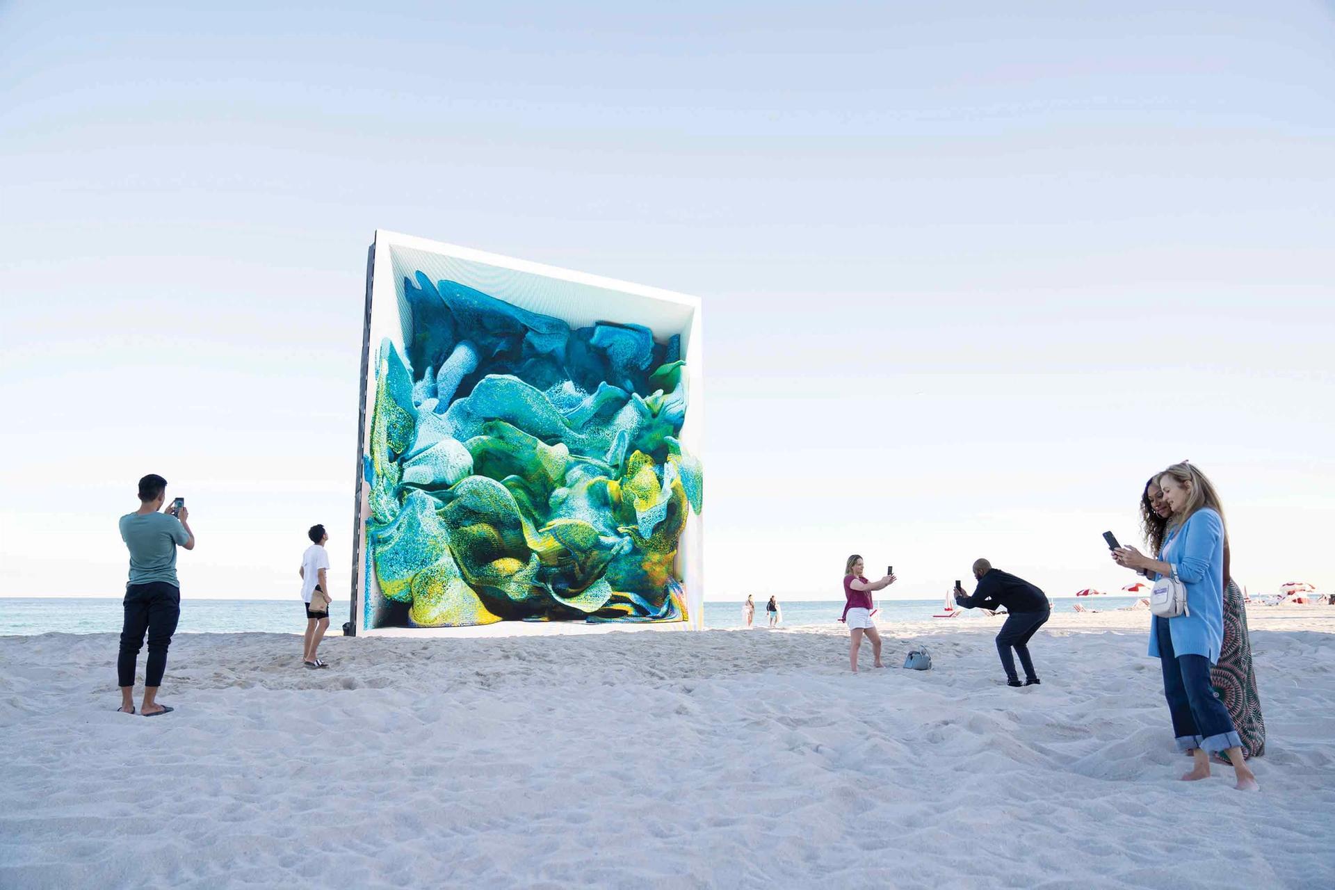 Refik Anadol’s Machine Hallucinations—Coral Dreams (2021) is part of an exhibition by the NFT marketplace Aorist; an auction of corresponding NFTs will raise money for The ReefLine, a new underwater public sculpture park off Miami Beach