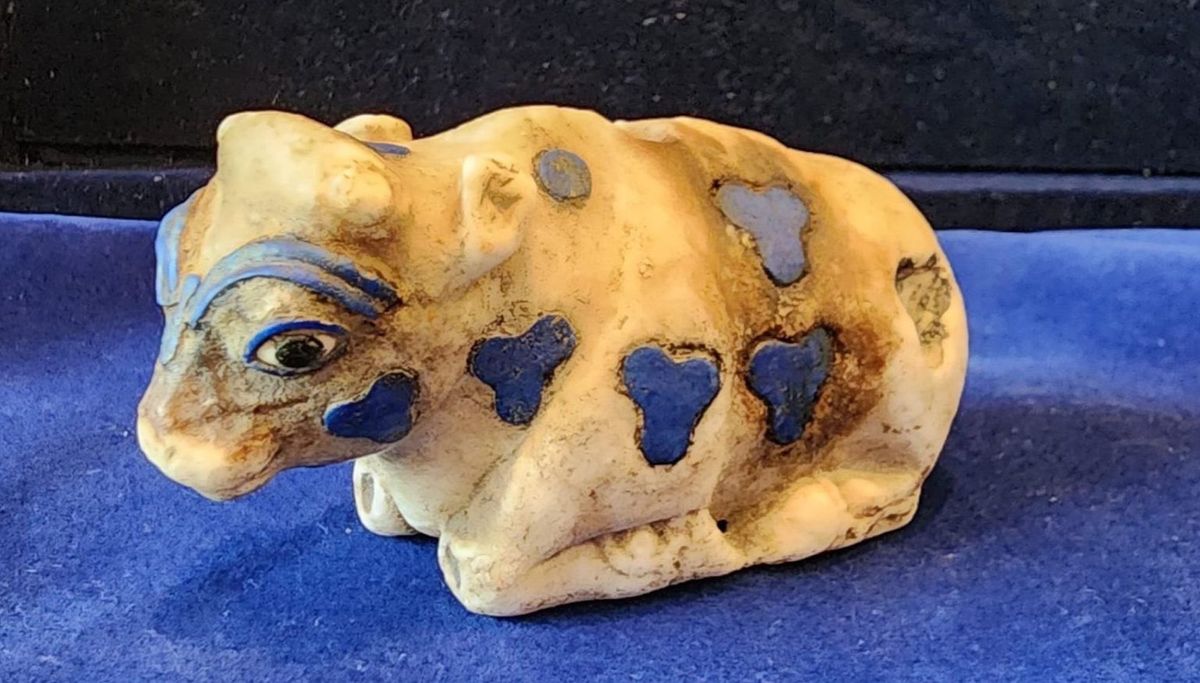 An ancient alabaster sculpture of a bull that was recently returned to Iraqi officials Iraqi Embassy in Washington