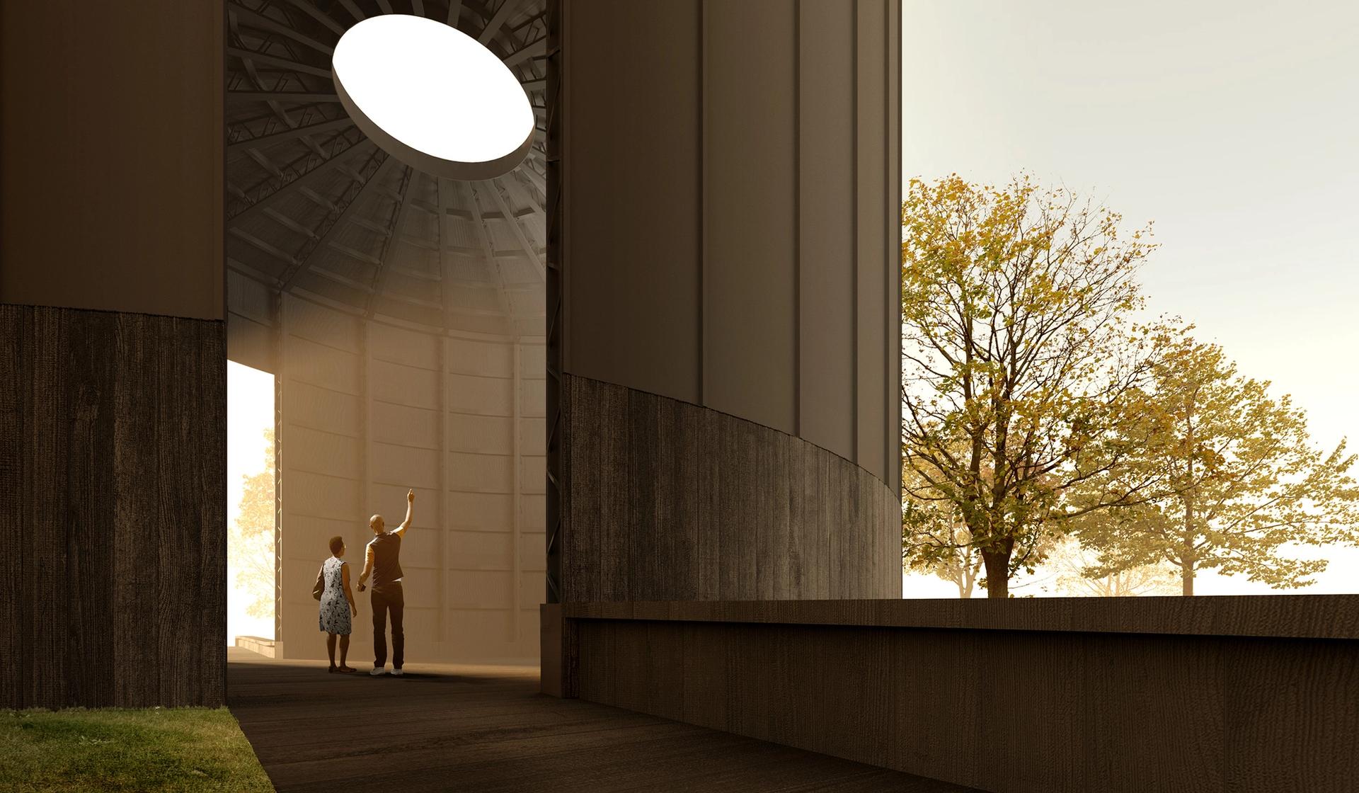 A rendering of the Serpentine Pavilion 2022, Black Chapel, designed by Theaster Gates. © 2022 Theaster Gates Studio