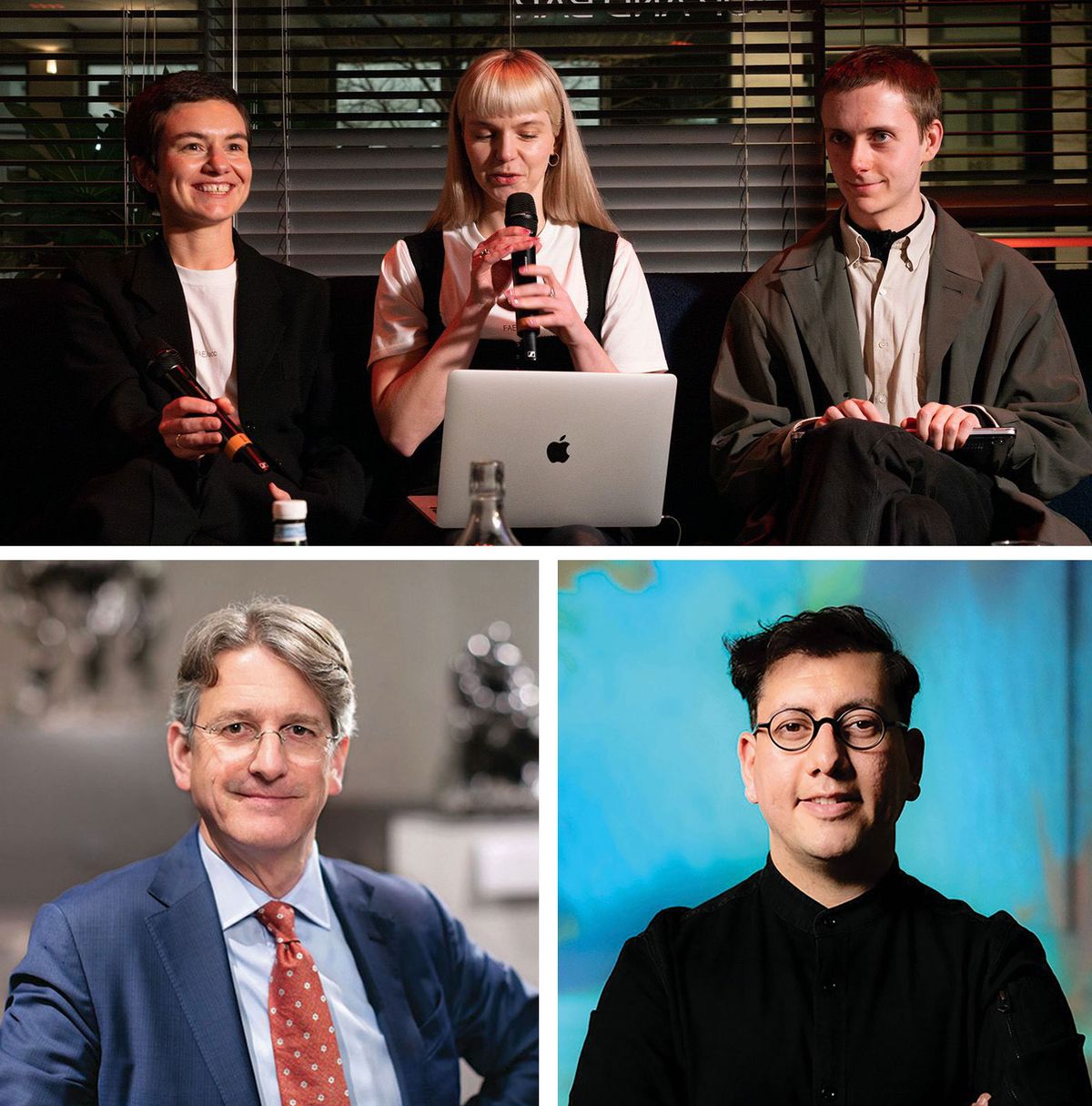 Clockwise from top: Victoria Ivanova (left), arts technologies R&D strategic lead at Serpentine, at the launch of the Future Art Ecosystems 4: Art x Public AI report with Eva Jäger, arts technologies curator & creative AI lead, and Alasdair Milne, co-author of the report; the artist Refik Anadol; and Thomas Campbell, director of the Fine Arts Museums of San Francisco Serpentine: Sam Nightingale. Anadol: Efsun Erkilic. Campbell: © Gary Sexton, Courtesy of the Fine Arts Museums of San Francisco