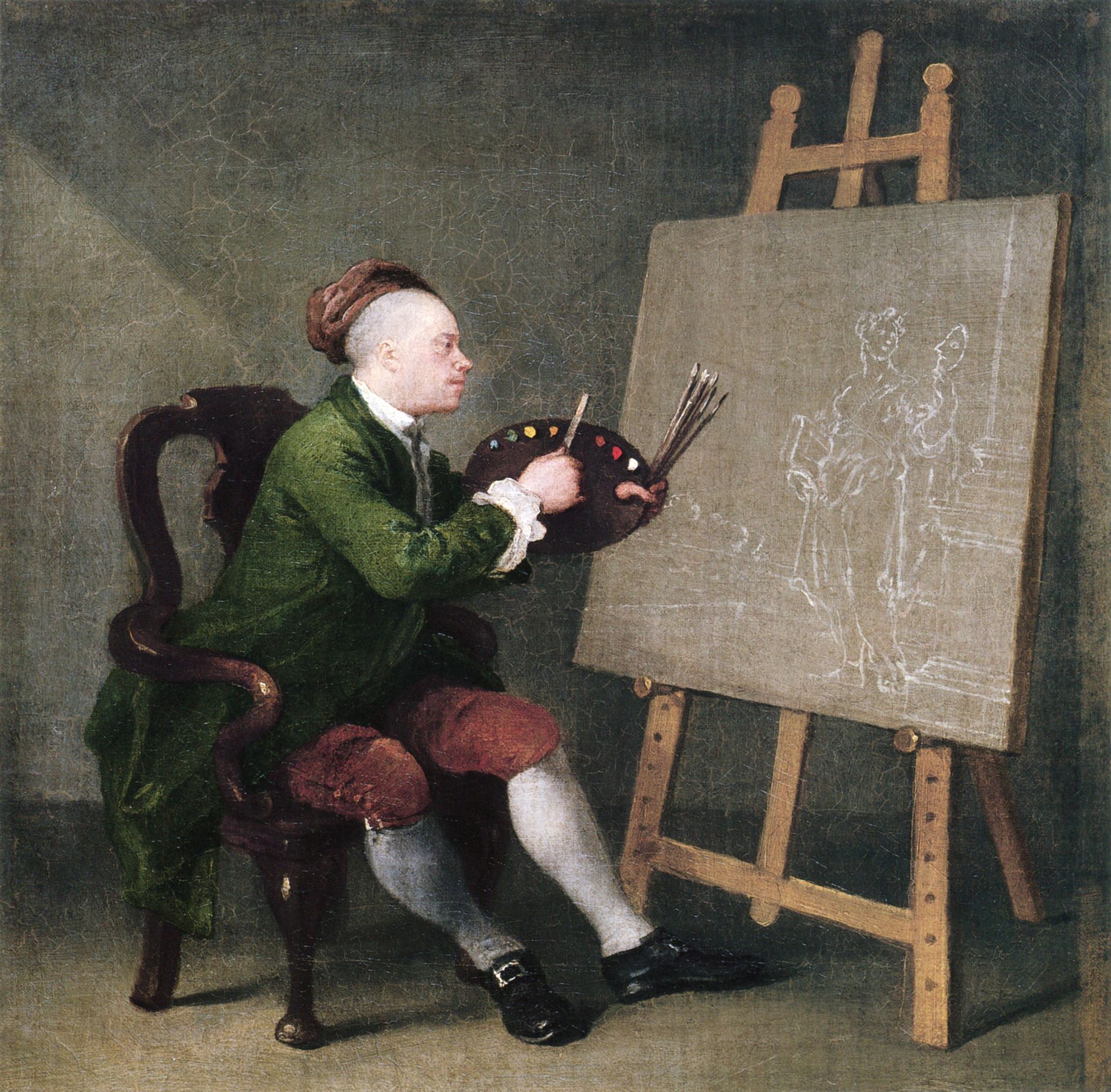 A text label accompanying this Hogarth self-portrait suggests the chair might be a metaphor for oppressed Black people National Portrait Gallery
