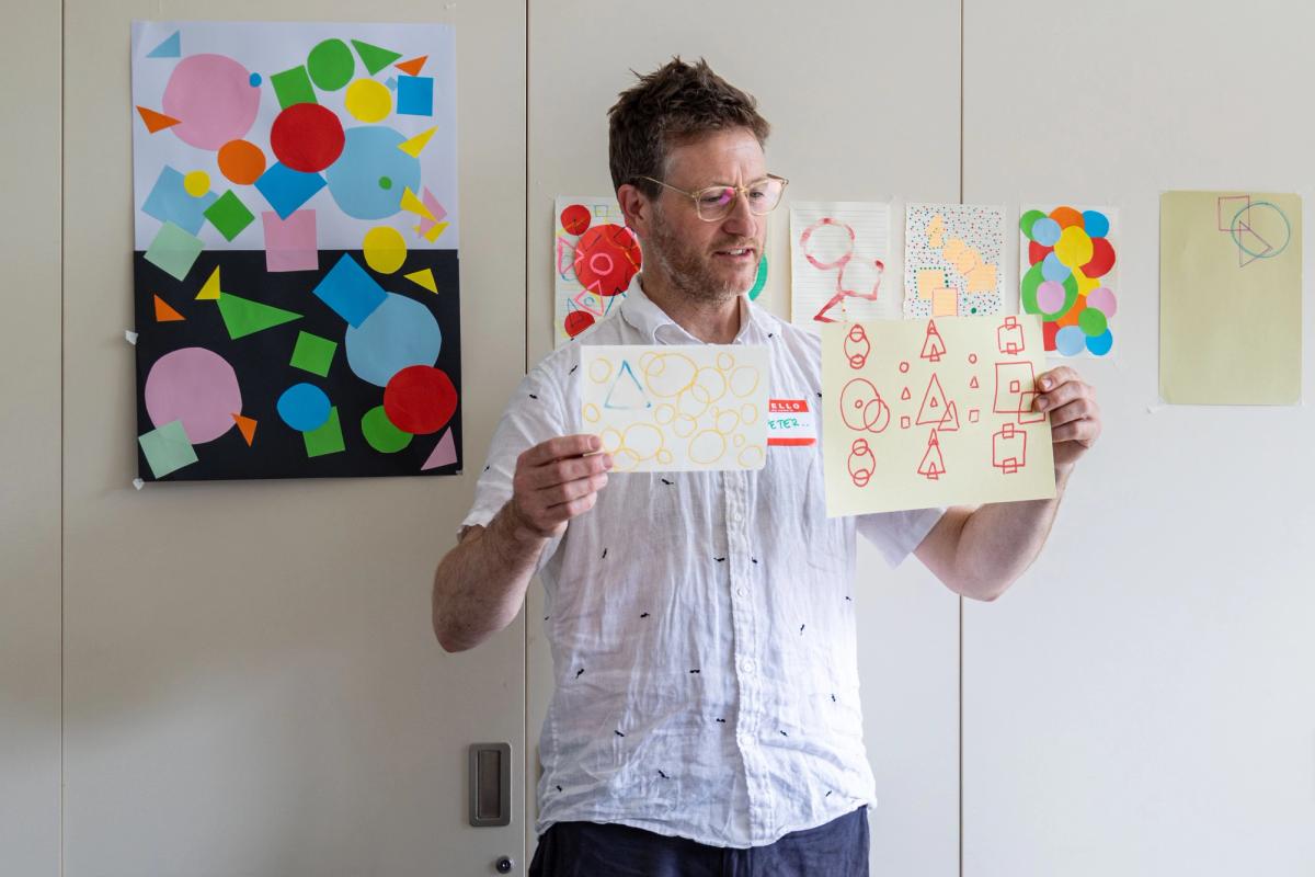 The artist Peter Liversidge leads a creative workshop at Midlands Art Centre for young people from Parkview, an inpatient child and adolescent ward in Birmingham

Photo: Tegen Kimbley