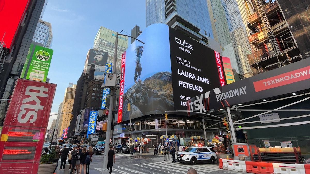 Laura Jane Petelko shown at the Cube Art Fair in Times Square Courtesy Cube Art Fair