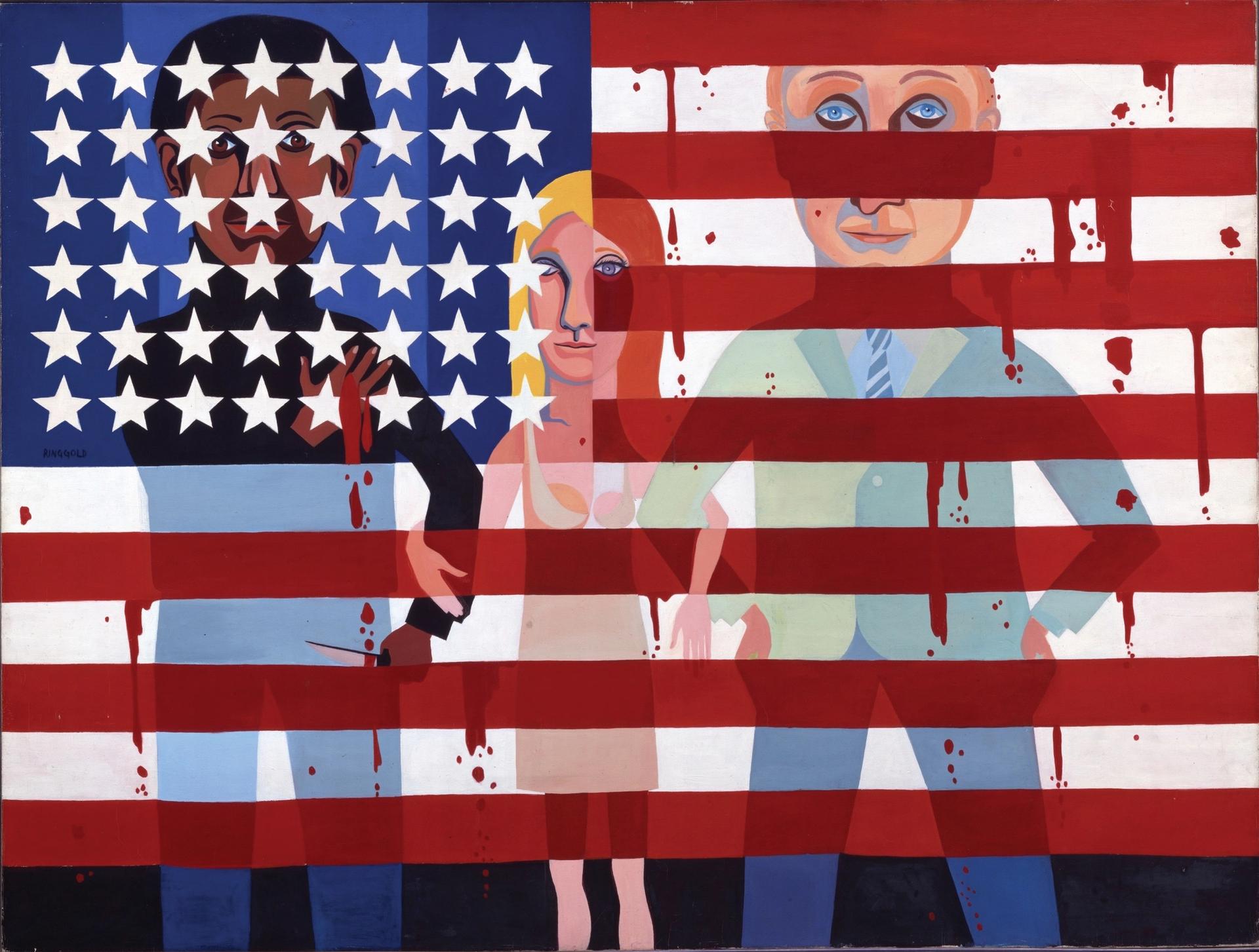 Faith Ringgold's American People Series #18: The Flag Is Bleeding (1967) will be included in her show at the New Museum, New York  Courtesy of National Gallery of Art, Washington © Faith Ringgold / ARS; NY and DACS; London; courtesy ACA Galleries; New York 2021