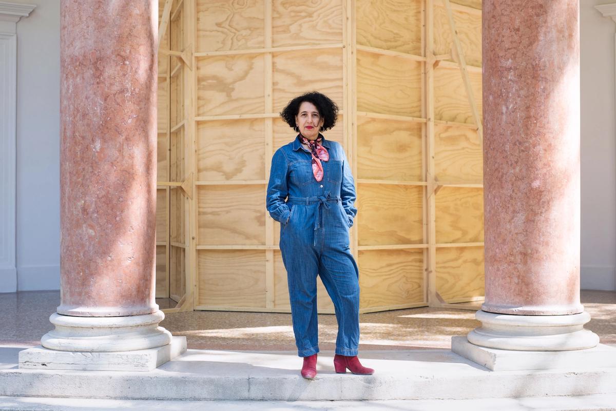 Zineb Sedira in front of the French pavilion at the Venice Biennale Photo: Thierry Bal
