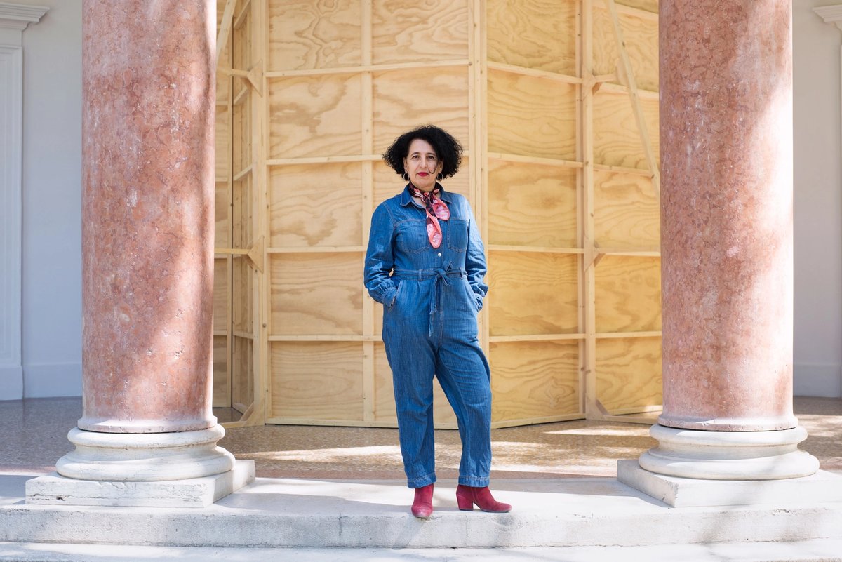 Zineb Sedira in front of the French pavilion at the Venice Biennale Photo: Thierry Bal