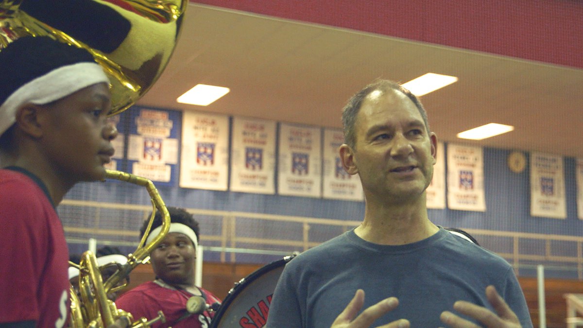 Jonn Herschend with a tuba player for the work Theme Song for Cleveland & Akron Premier, which will premier at Front International Courtesy of Jonn Herschend. Photo: David Blinn